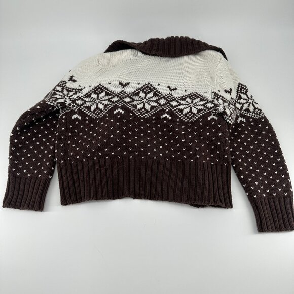 Decree Women's Brown White Fair Isle Knit Cardigan Sweater Shawl Cozy Size M - Picture 2 of 8